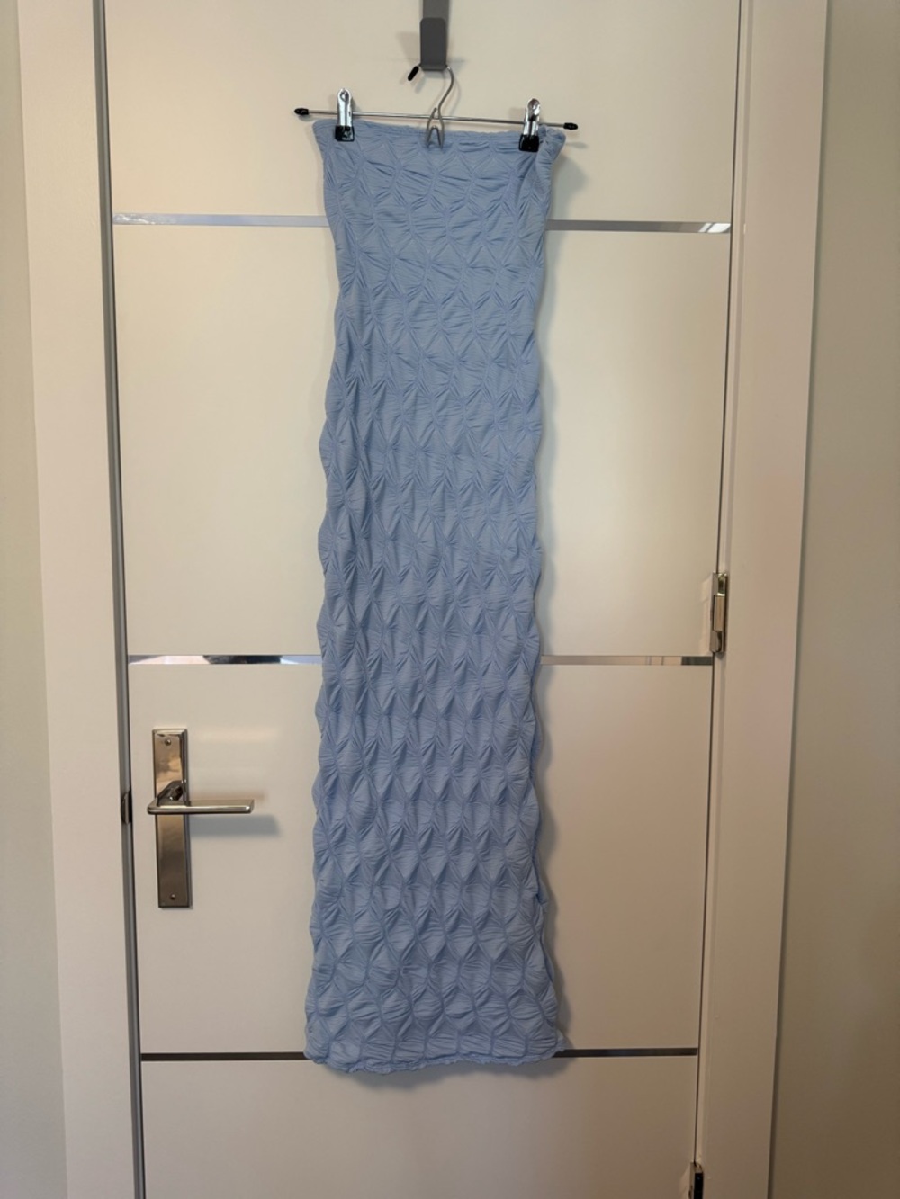 Light Blue Textured Knit Strapless Dress